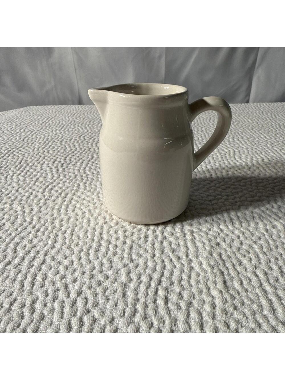 Ohio Pottery White Ceramic Creamer Glossy Finish Handles 4” Height